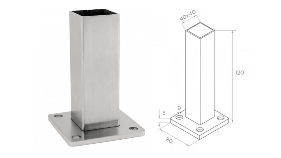 Apakšējais savienojums, 40x40, D80x80, H120, AISI 304