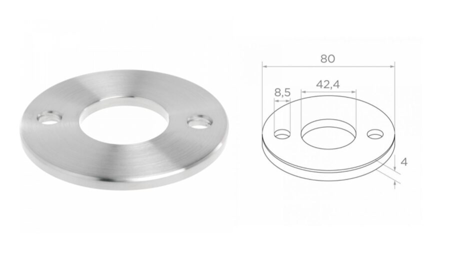 Apakšējais stiprinājums 42,4mm, D85, A2x8,5, H6, AISI 304