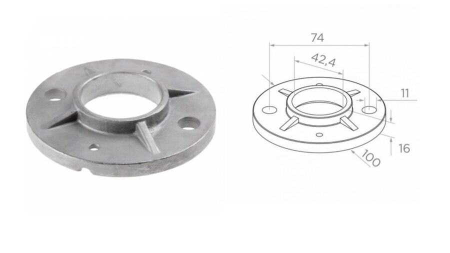 Apakšējais stiprinājums 42,4, D100, D74, A2x11mm, H16