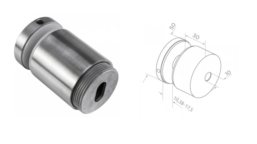 Punktveida stikla turētājs D50, plakanai virsmai M10, T 10,38-17,52 mm, AISI 304 Satin