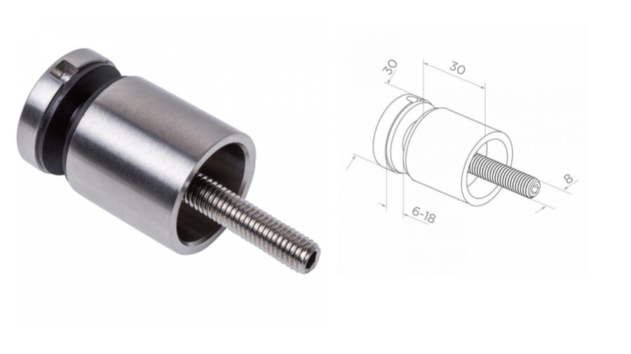 Punktveida stikla turētājs M8, D30, AISI 304