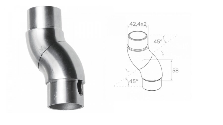 Flush elbow 42,4x2mm, H58, AISI 304